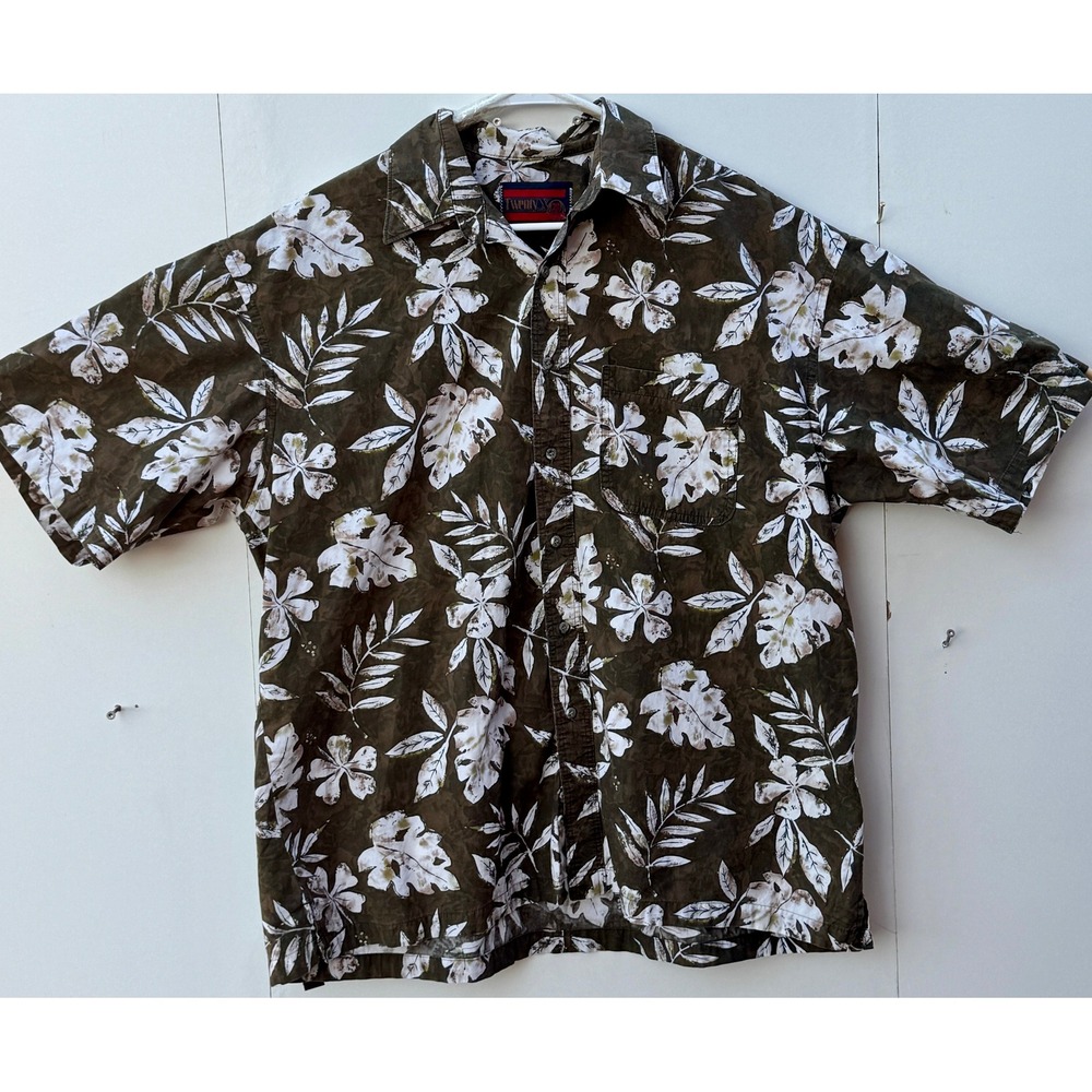 TwentyX Wrangler Mens Olive Green Tropical Floral Short Sleeve Button Down Shirt
